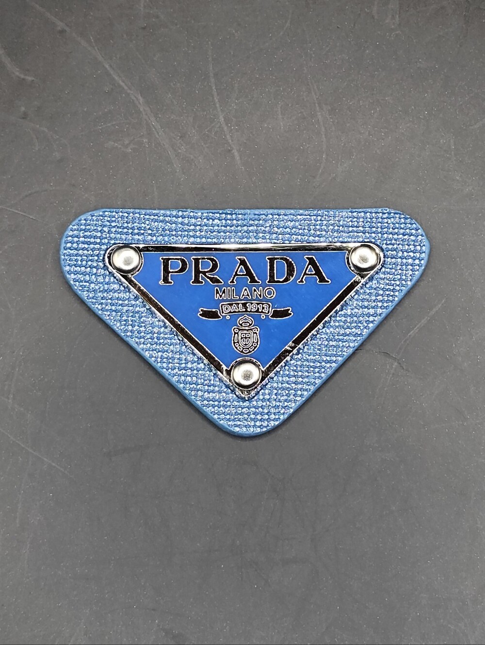Blue Prada Triangle Patch/Croc Charm
